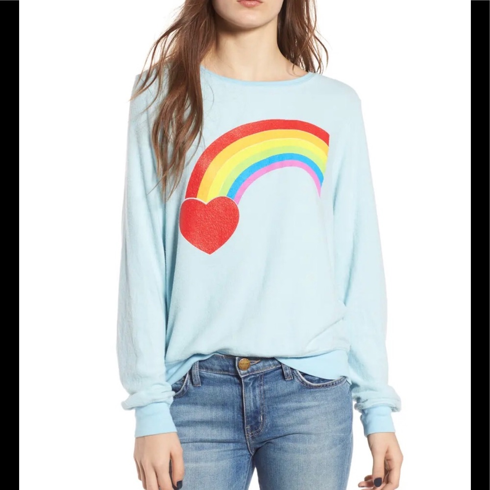 Dream Scene Rainbow Bright blue Pullover Sweatshirt S